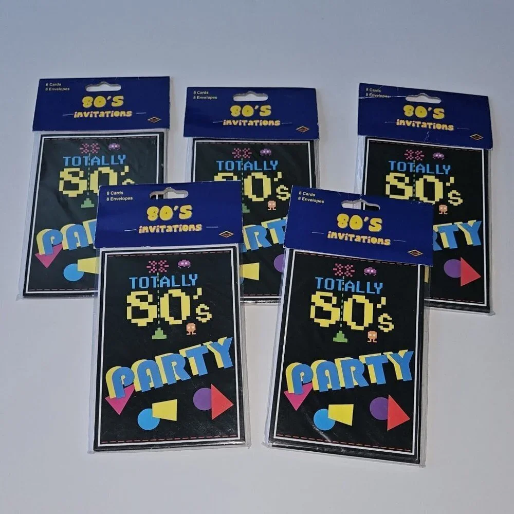 NEW 5 Packs Totally 80s Party Invitations Lot (8 Cards/Envelopes Per Pk) Reunion